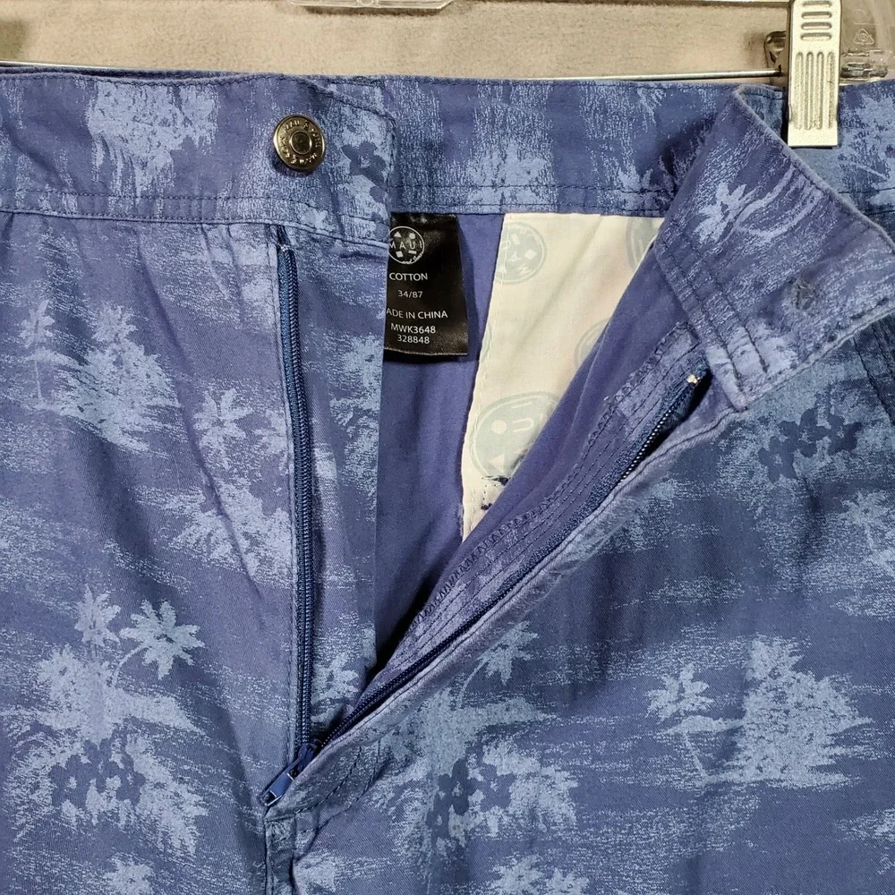 Maui & Sons Shorts Mens 34‎ Blue Palm Tree Print Cotton Surf Beach Skate Summer